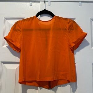 Orange Alice & Olivia silk shirt sleeve sheer shirt